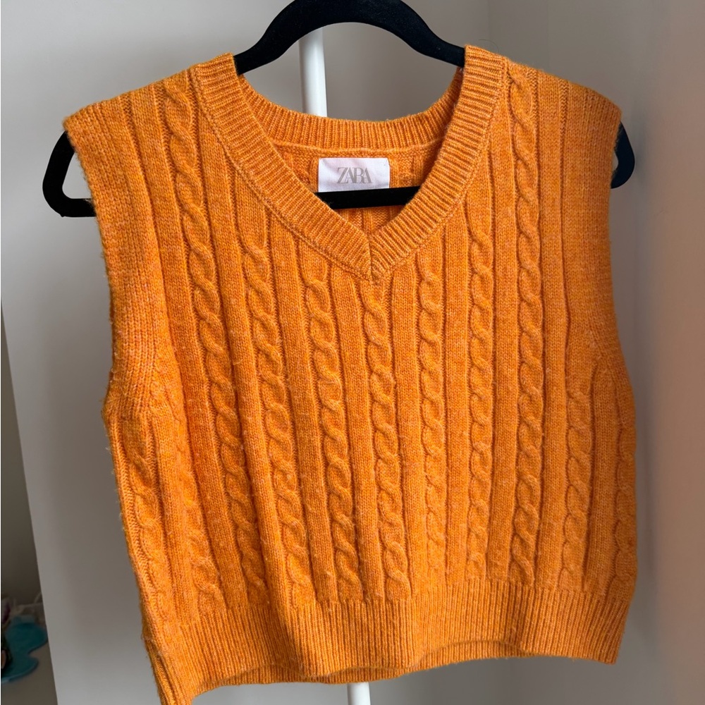 ZARA Orange Cable Knit Sweater Vest | Preppy Fall Layer